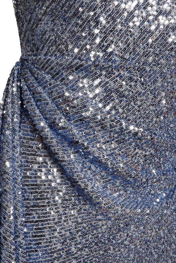 Naeem Khan STRETCH SEQUIN CAP SLEEVE DRAPED GOWN