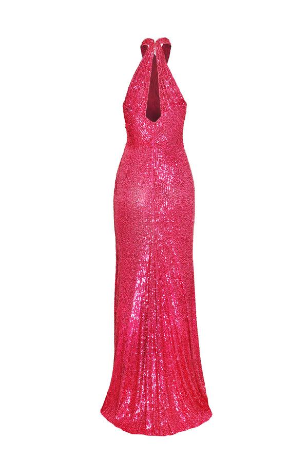 Naeem Khan STRETCH SEQUIN CRISS-CROSS NECK GOWN