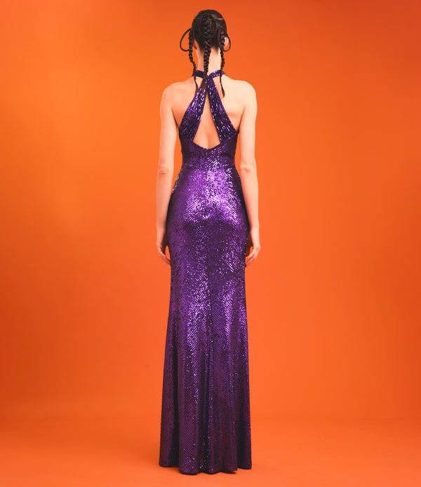 Naeem Khan STRETCH SEQUIN CROSS FRONT GOWN