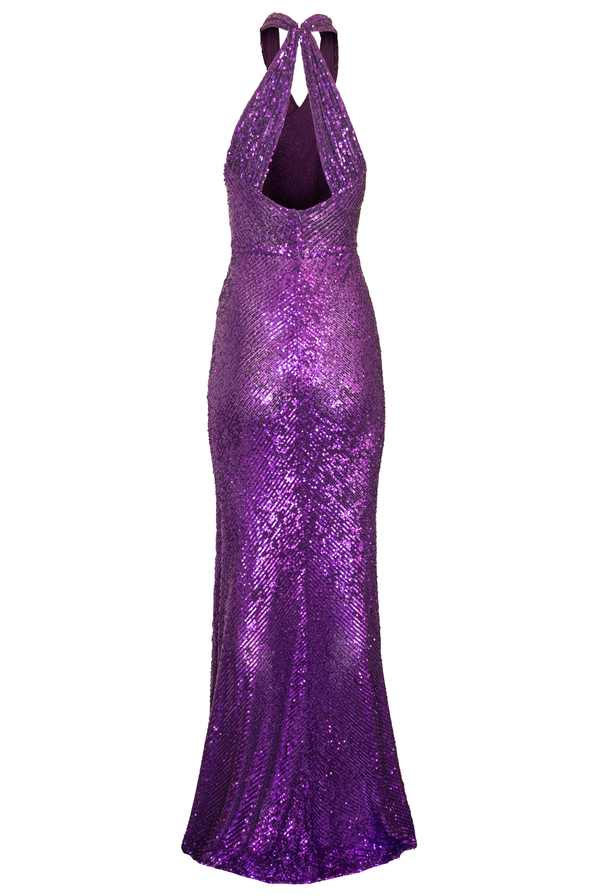 Naeem Khan STRETCH SEQUIN CROSS FRONT GOWN