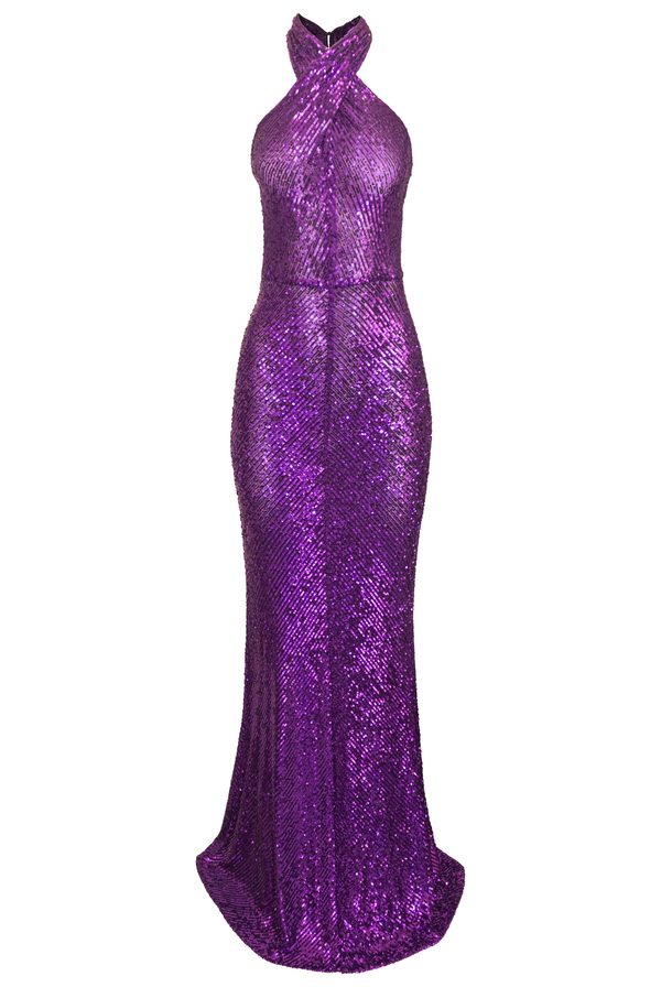 Naeem Khan STRETCH SEQUIN CROSS FRONT GOWN