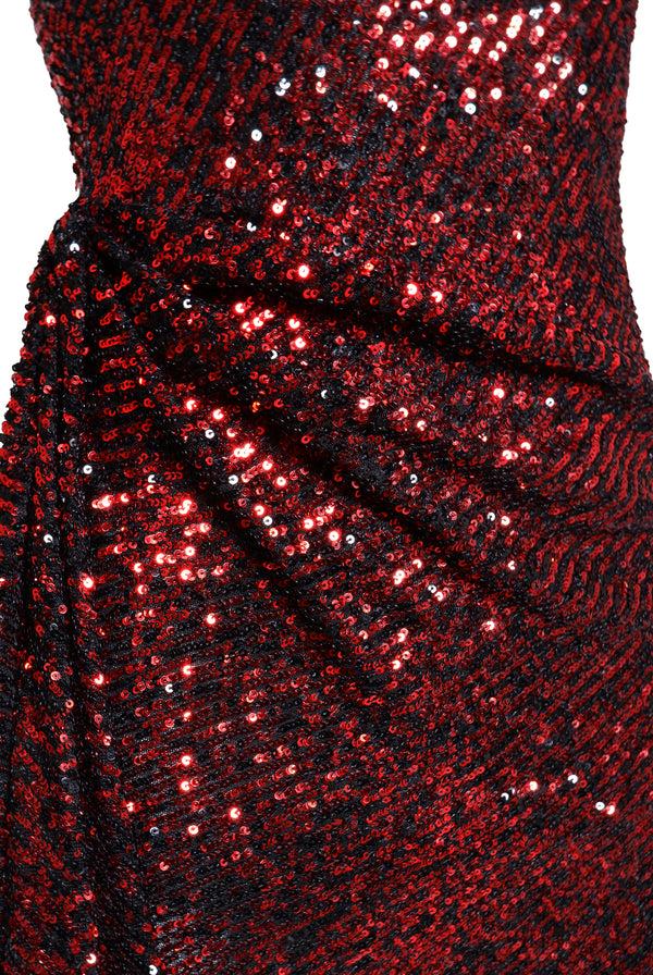 Naeem Khan Stretch Sequin Draped Cap Sleeve Gown