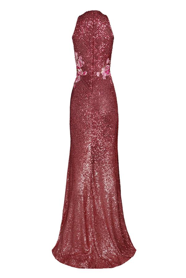 Naeem Khan STRETCH SEQUIN HALTER GOWN