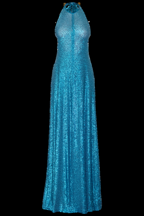 Naeem Khan Stretch Sequin Halter Gown