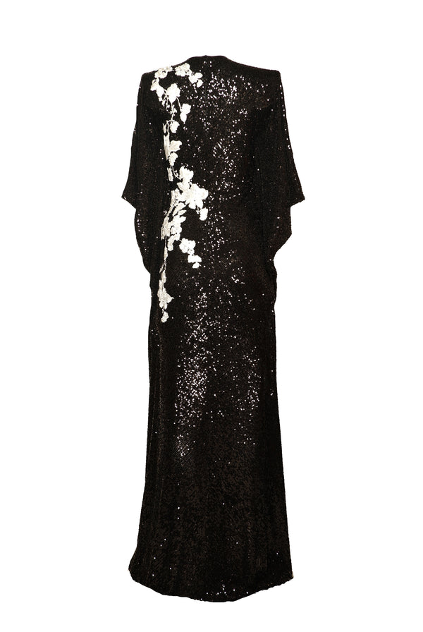 Naeem Khan STRETCH SEQUIN JEWEL NECK CAFTAN