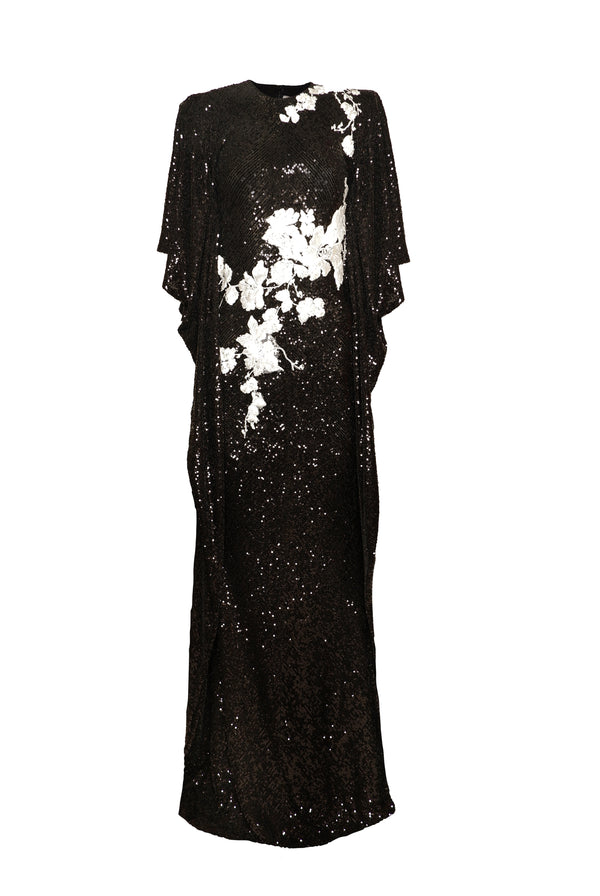 naeem khan STRETCH SEQUIN JEWEL NECK CAFTAN