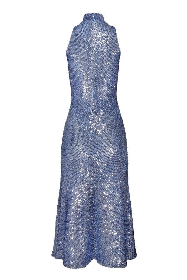 Naeem Khan STRETCH SEQUIN MOCK NECK HALTER DRESS