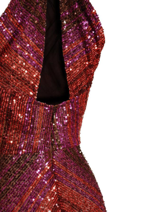 Naeem Khan STRETCH SEQUIN MOCK NECK HALTER GOWN