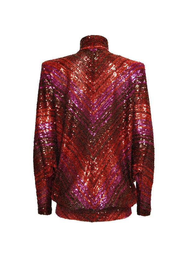 Naeem Khan STRETCH SEQUIN MOCK NECK TOP