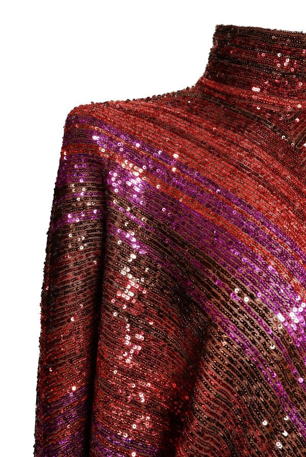 Naeem Khan STRETCH SEQUIN MOCK NECK TOP