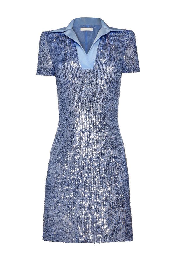 naeem khan STRETCH SEQUIN POLO SHORT SLEEVE DRESS