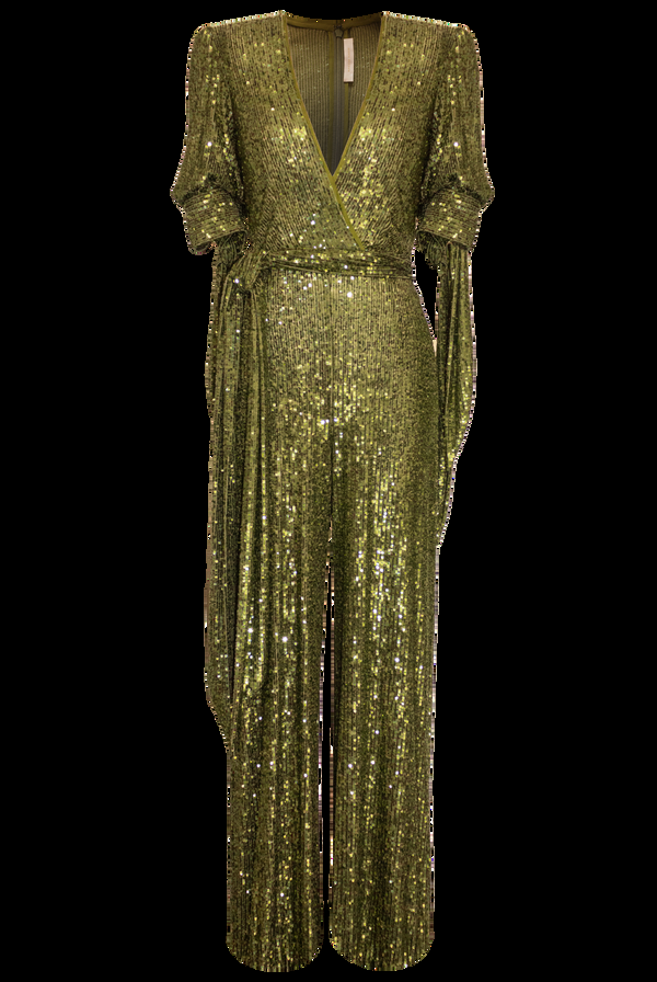 Naeem Khan Stretch Sequin Short Sleeve Jumpsuit