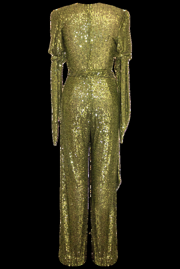 Naeem Khan Stretch Sequin Short Sleeve Jumpsuit