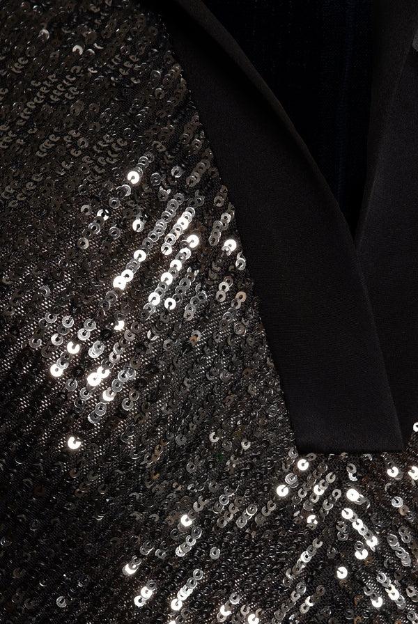 Naeem Khan STRETCH SEQUIN SLEEVELESS COLLARED GOWN