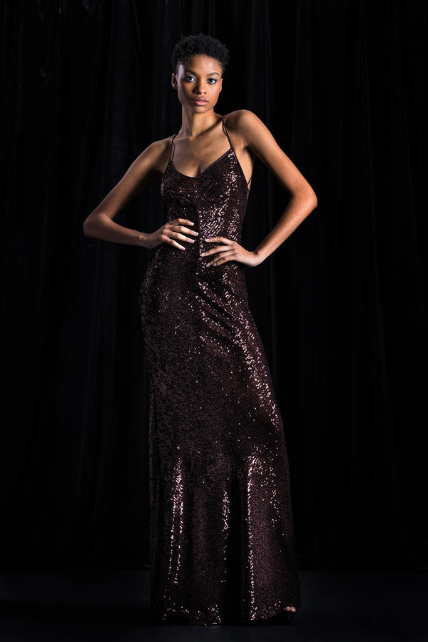naeem khan Stretch Sequin Slip Gown