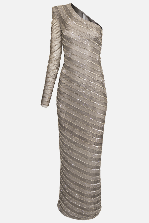 Naeem Khan Stripe Embellished One Shoulder Gown