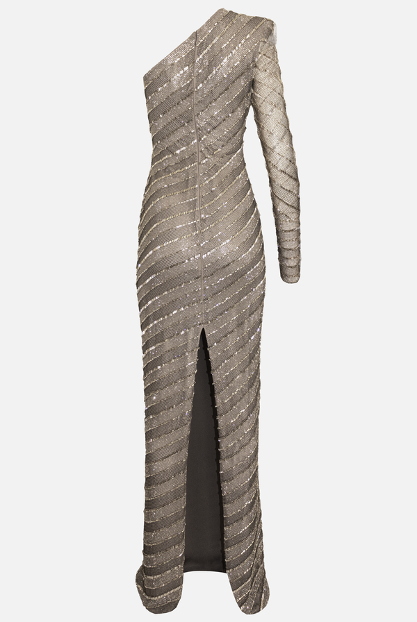 Naeem Khan Stripe Embellished One Shoulder Gown