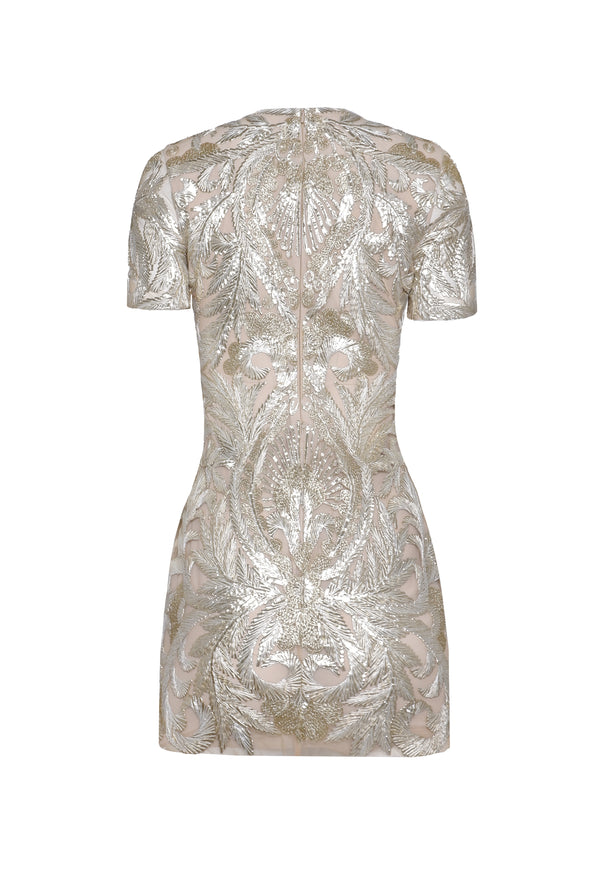 Naeem Khan Thread Work Short Sleeve Dress