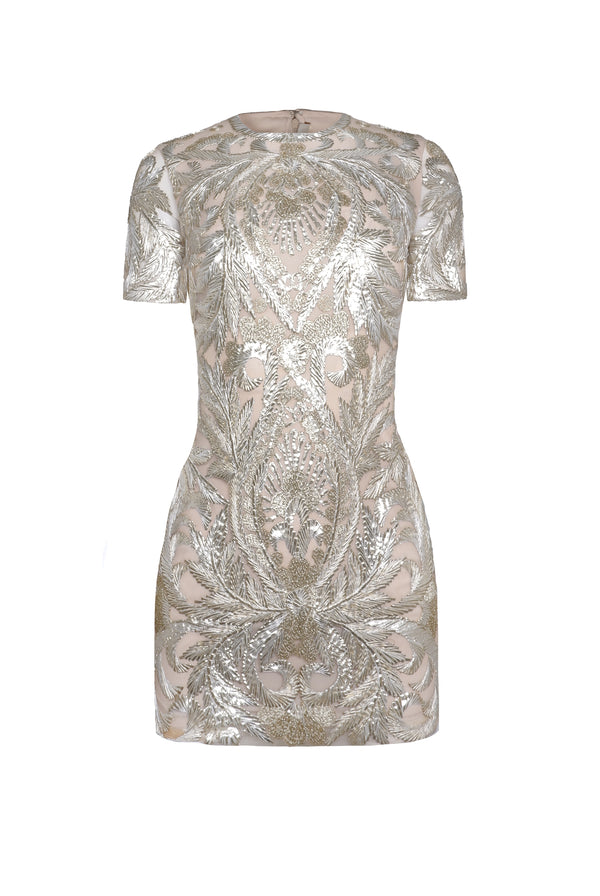 naeem khan Thread Work Short Sleeve Dress
