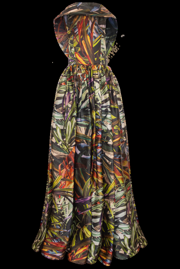 Naeem Khan Tropical Boat Neck Ballgown