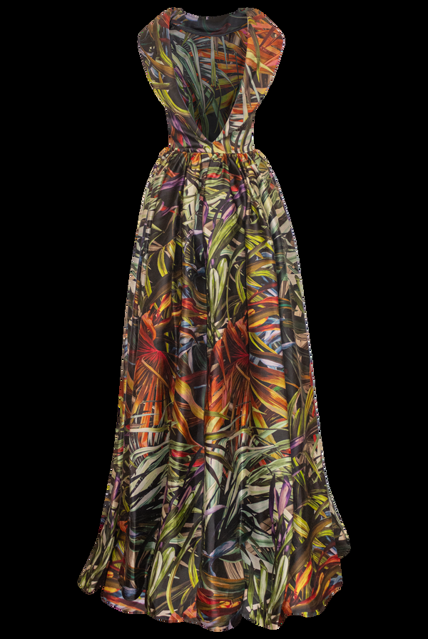 Naeem Khan Tropical Boat Neck Ballgown