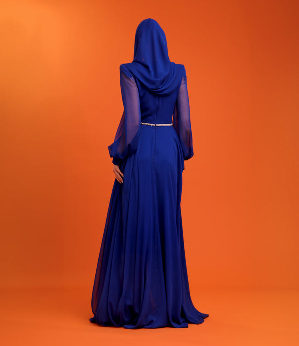 Naeem Khan V-NECK CHIFFON GOWN WITH CRYSTAL DETAIL