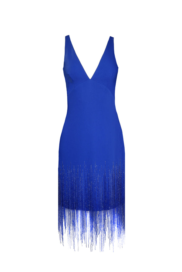 naeem khan V-NECK FRINGE DRESS