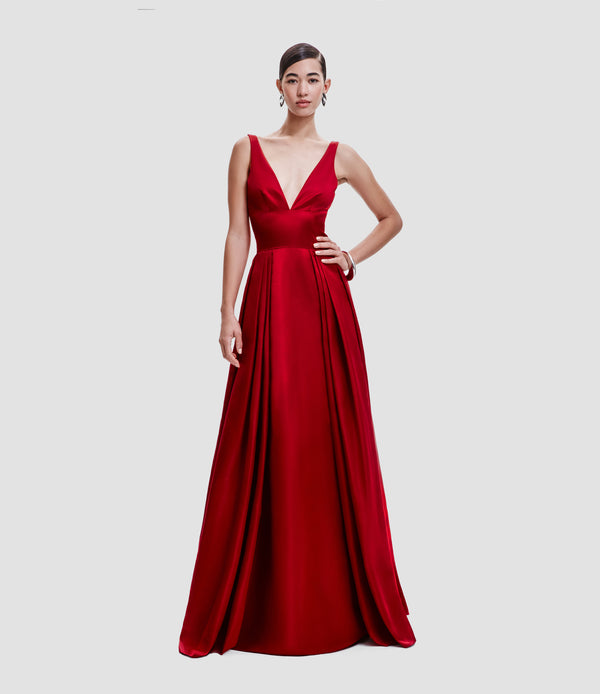 naeem khan V-NECK TROMPE L'OEIL BALL GOWN