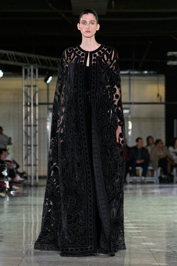 naeem khan VELVET EMBROIDERED CAPE