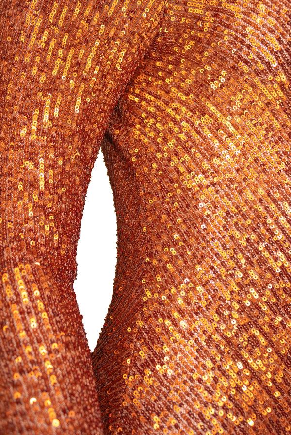 Naeem Khan Waist Tie Stretch Sequin Jumpsuit