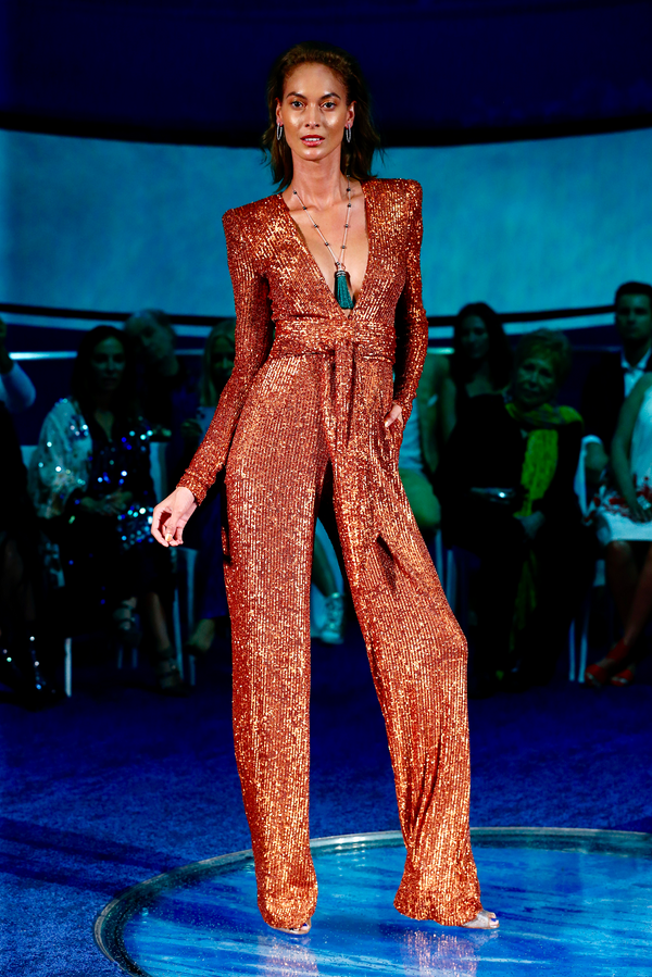 naeem khan Waist Tie Stretch Sequin Jumpsuit