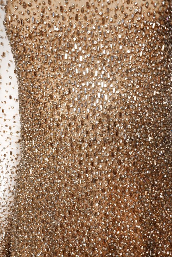 Naeem Khan OMBRE BEADED CRISS-CROSS NECK FIT AND FLARE GOWN