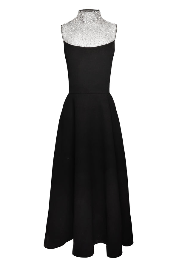 Naeem Khan OMBRE BEADED NECKLINE SLEEVELESS TEA-LENGTH DRESS