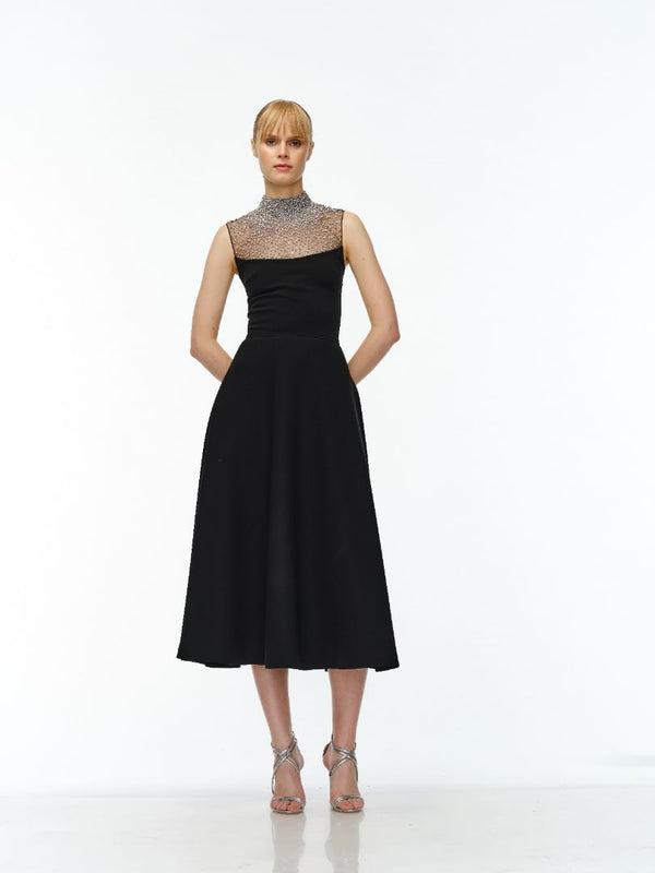 naeem khan OMBRE BEADED NECKLINE SLEEVELESS TEA-LENGTH DRESS