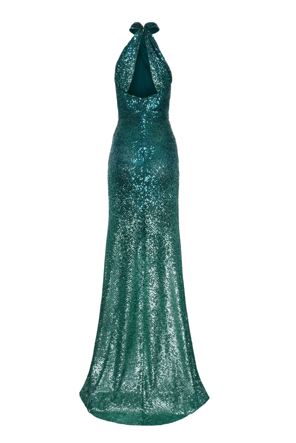 Naeem Khan OMBRE STRETCH SEQUIN CRISS-CROSS NECK GOWN