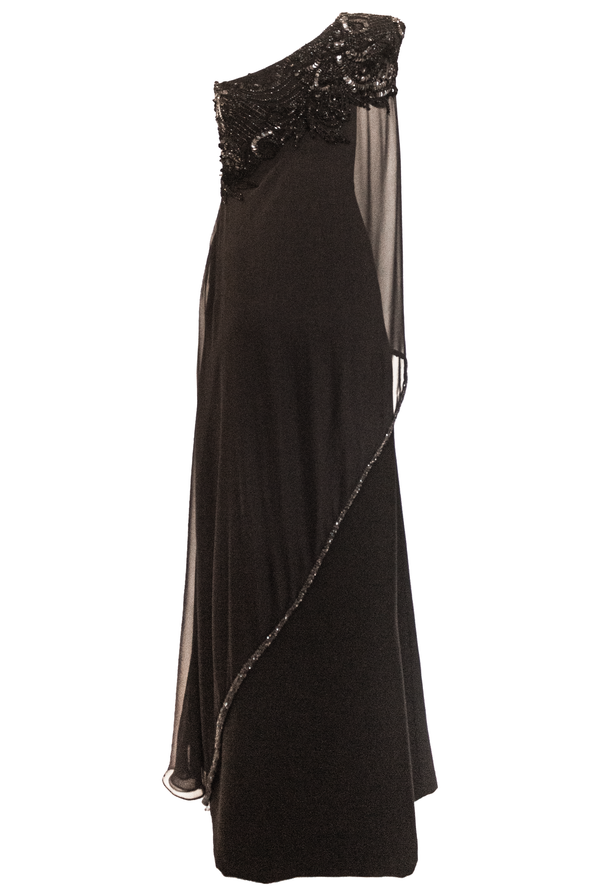 Naeem Khan ONE SHOULDER COLUMN GOWN WITH CHIFFON SHAWL