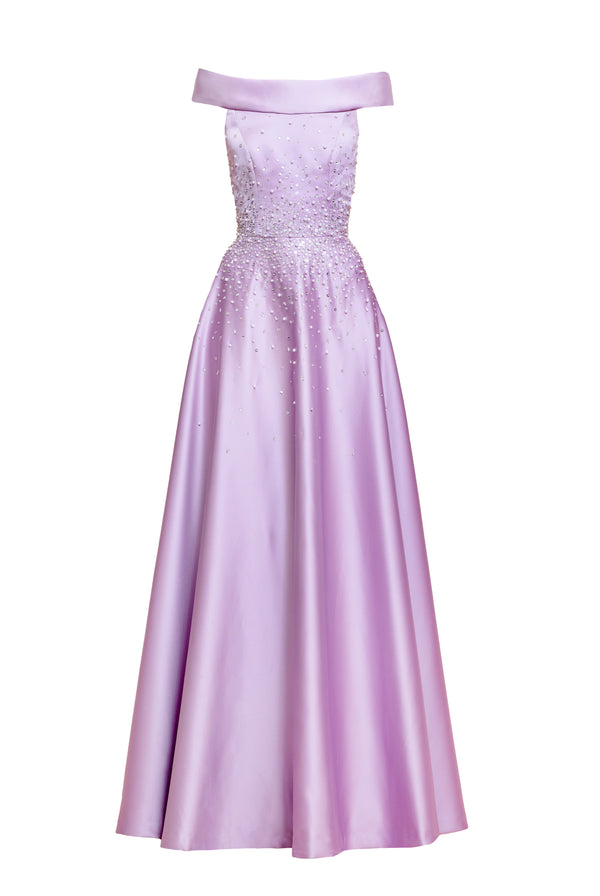 Naeem Khan PEARL EMBELLISHED OFF-THE- SHOULDER BALLGOWN