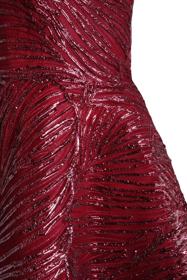 Naeem Khan Raffia Short Sleeve Illusion Neckline Cocktail Dress