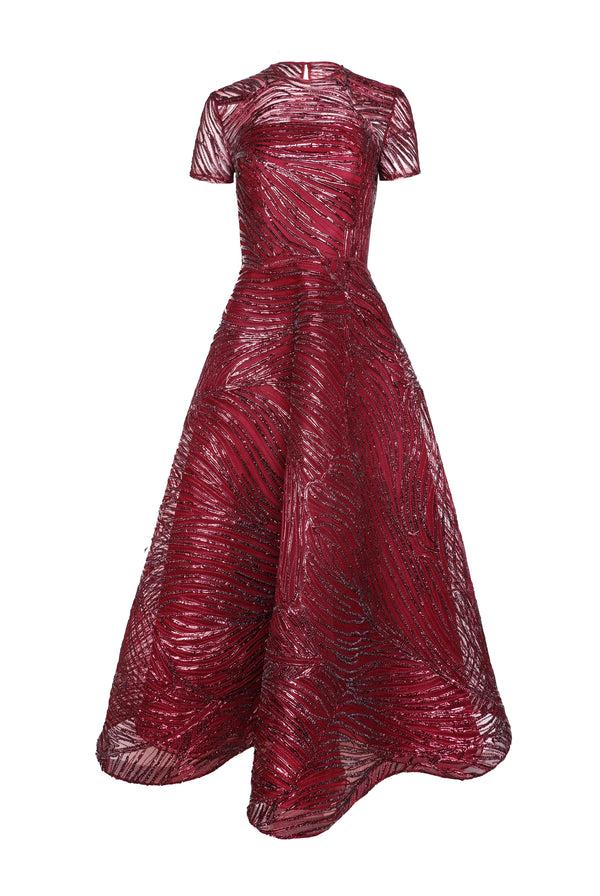 naeem khan Raffia Short Sleeve Illusion Neckline Cocktail Dress