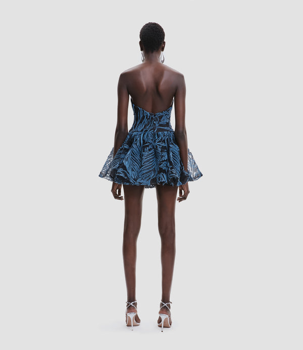 Naeem Khan RAFFIA STRAPLESS FULL SKIRT DROP WAIST DRESS