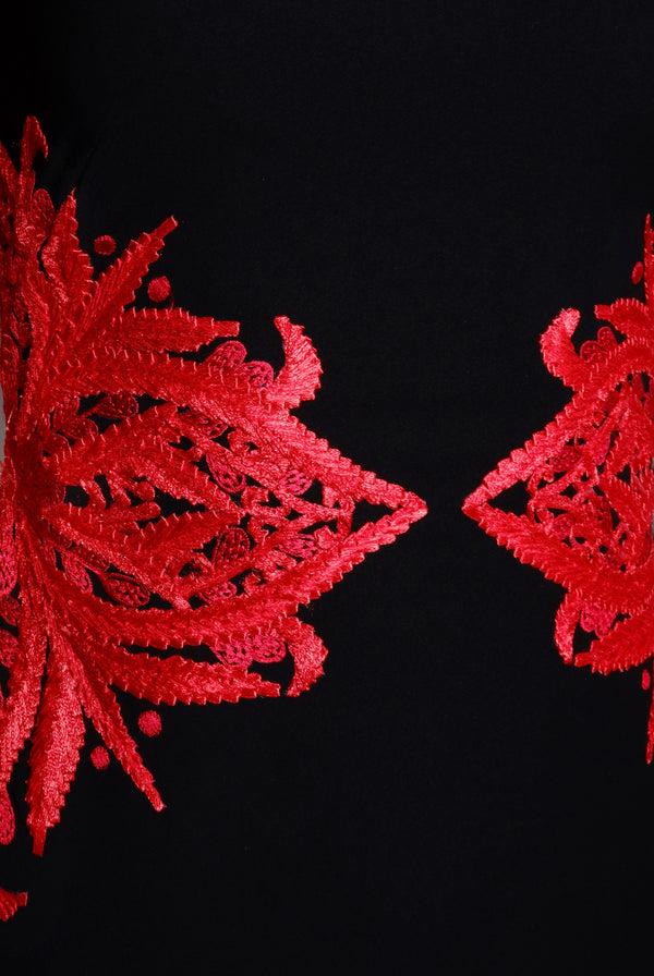 Naeem Khan RIBBON EMBROIDERED CAP SLEEVE COLUMN GOWN