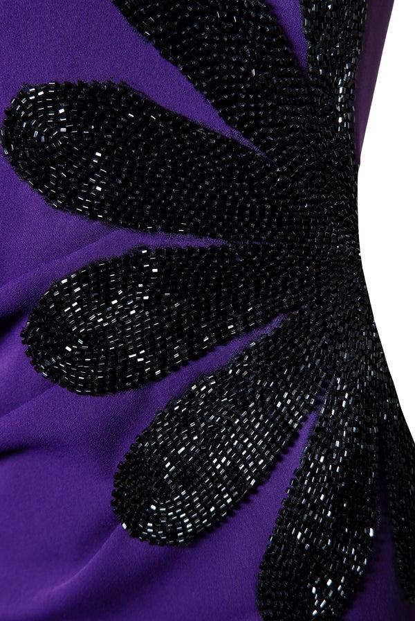 Naeem Khan SCOOP NECK COLLUMN GOWN WITH CAP SLEEVES AND EMBELLISHED WAIST