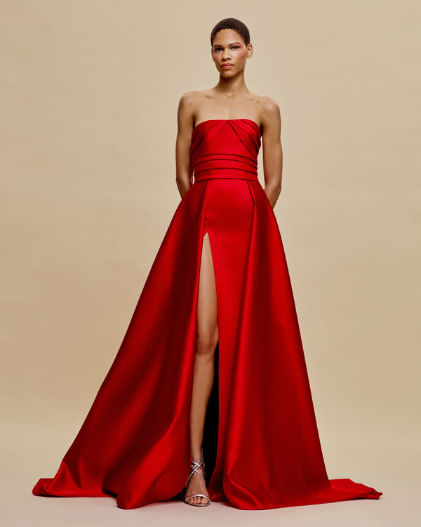 naeem khan STRAPLESS DRAPED BODICE OVERSKIRT BALLGOWN