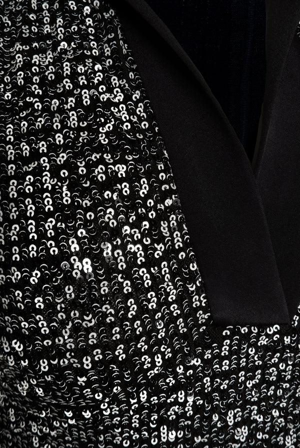 Naeem Khan STRETCH SEQUIN CAP SLEEVE COLLARED DRESS