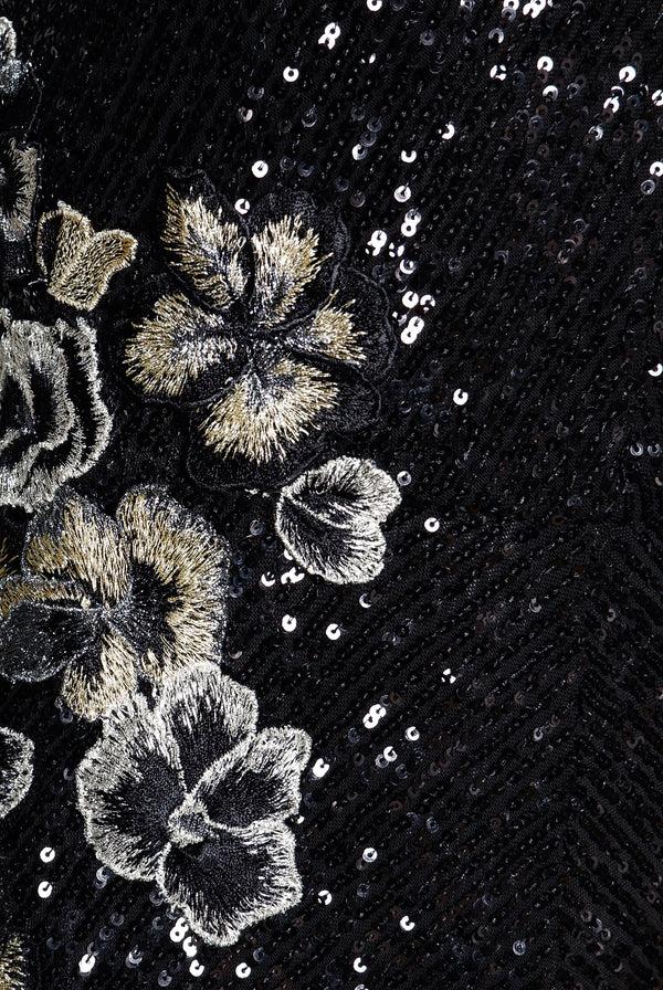 Naeem Khan STRETCH SEQUIN CRISS-CROSS NECK FIT-AND-FLARE GOWN