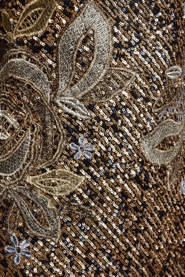 Naeem Khan Stretch Sequin Halter Floral Applique Gown