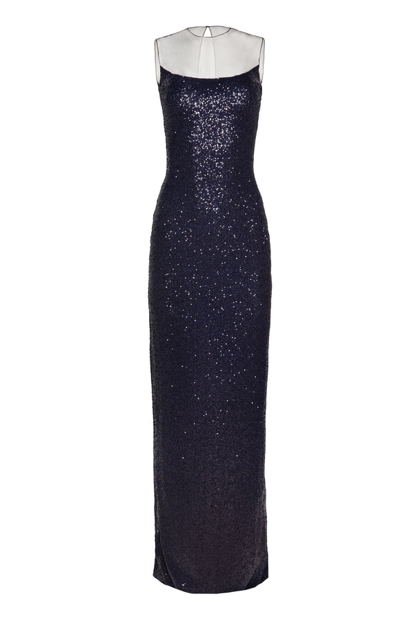 Naeem Khan STRETCH SEQUIN ILLUSION NECKLINE COLUMN GOWN