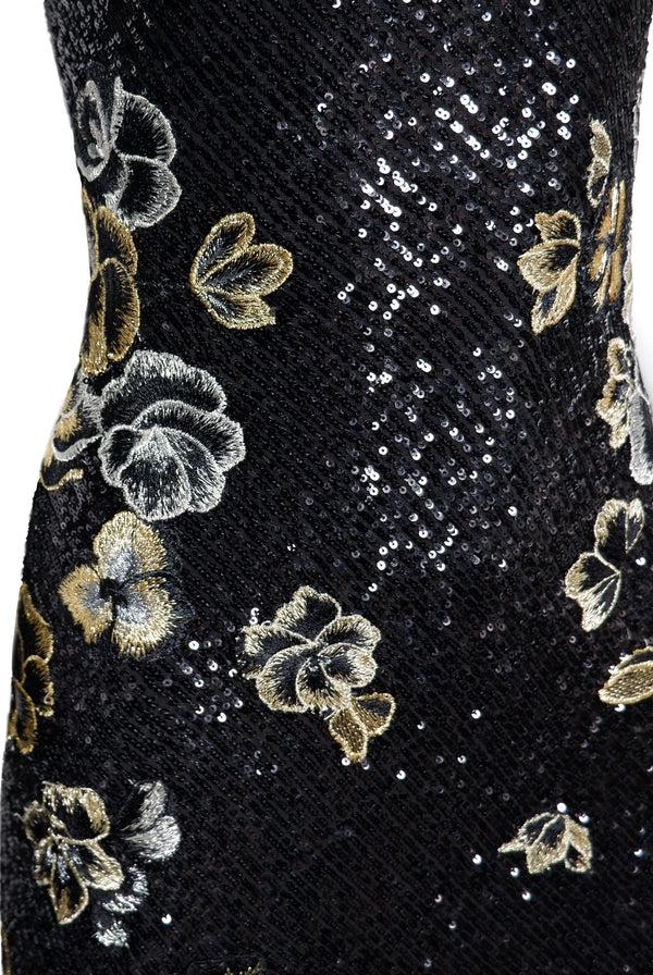 Naeem Khan STRETCH SEQUIN JEWEL NECK CAP SLEEVE FIT-AND-FLARE GOWN