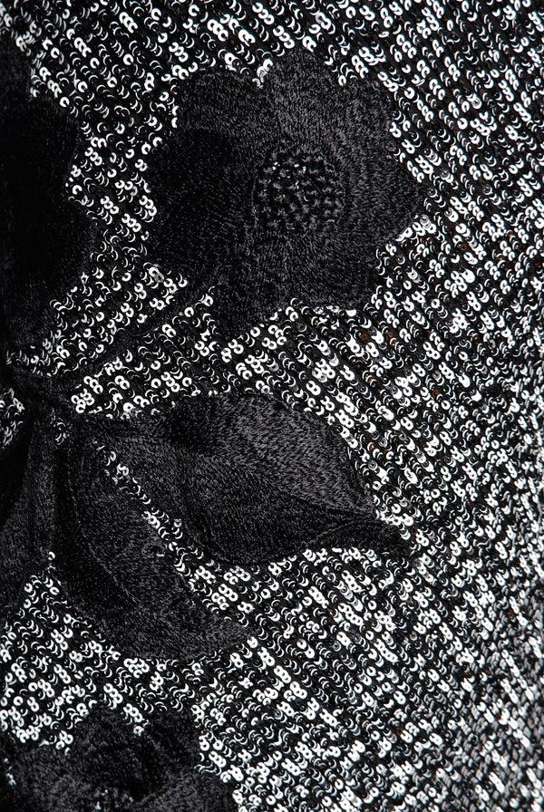 Naeem Khan STRETCH SEQUIN JEWEL NECK DRESS WITH LONG SLEEVES