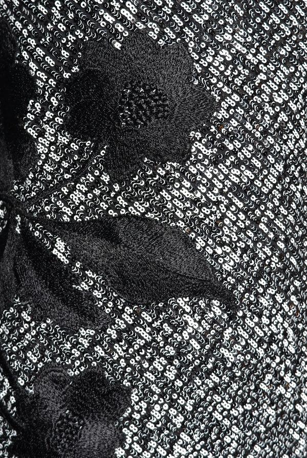 Naeem Khan STRETCH SEQUIN JEWEL NECK FIT-AND-FLARE GOWN WITH LONG SLEEVES